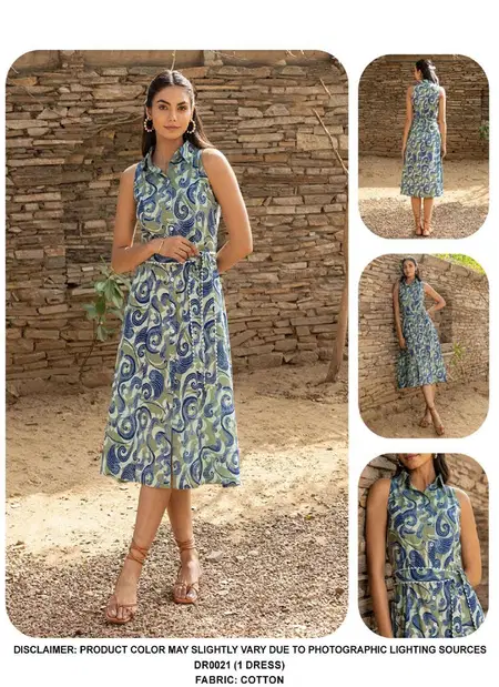 DR0021 Multi Colour Cotton Printed Ladies One Piece Online Western Dress Wholesale